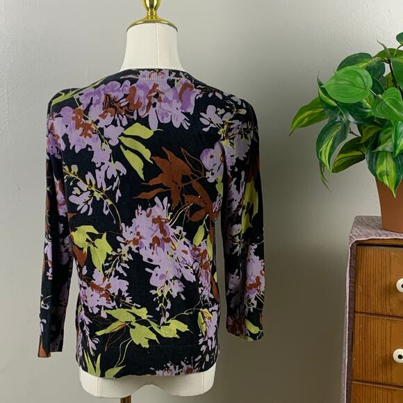 Kenar Black Floral Cotton Blend Cardigan Sweater Size Medium - Picture 4 of 8